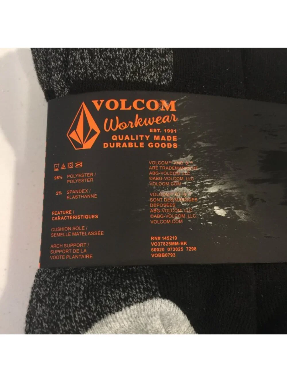 VOLCOM Men's Workwear Crew Socks Size 6-12 Black Gray Orange 8 Pairs